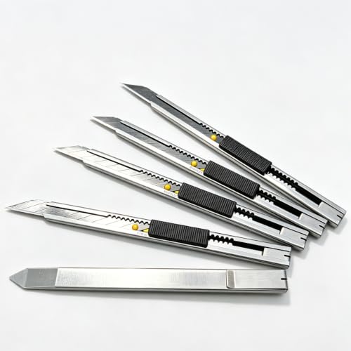 Gebildet 5pcs Black Blade Utility Knife, Right and Left Hand Stainless Steel Lockable Cutter Knife, 9mm Snap Off Blades, 30 Degree Foil Knife, for Foils, Wallpaper, Crafts, Cartons - color: Black Blade 30°
