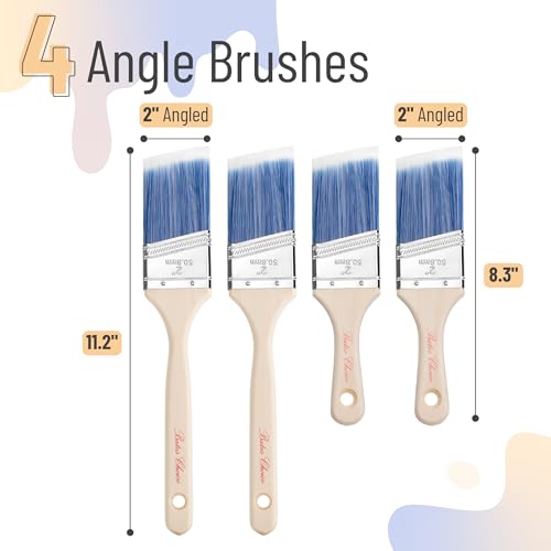 Bates- Angle Paint Brushes for Walls and Trim, 2-Inch, 4 pcs, Stubby & Long Treated Wood Handles, 2 Inch Paint Brushes - color: Wood Handle Angle, size: 4 Pack, 2" Stubby & Long