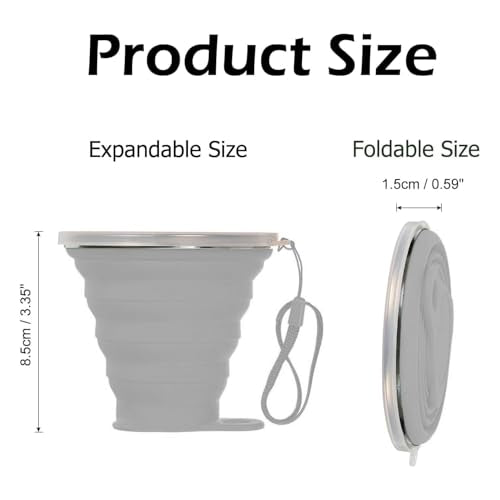 Silicone Collapsible Cup,Collapsible Cups for Camping,Folding Cup with Lids,Collapsible Coffee Cup,Reusable Drinking Mugs Cup(Grey) - color: Gray