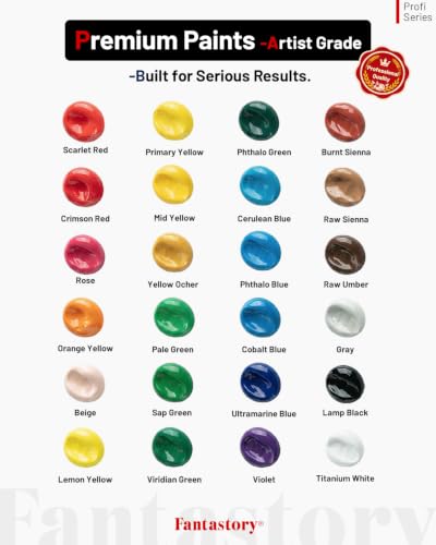 Fantastory 60ml 24 Colors Acrylic Paint Set with 12 Brushes | Waterproof, Great for Artwork & DIY Projects on Canvas, Wood, Glass, Clay, Fabric, Ceramic, Paper - style: 24 popular Colors