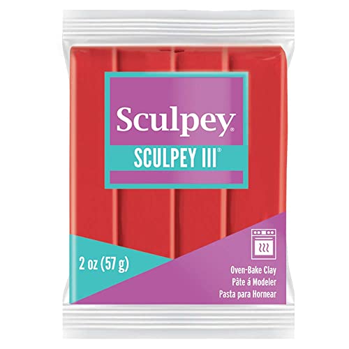 Sculpey III® Polymer Oven-Bake Clay, Poppy Red, Non Toxic, 2 oz. bar, Great for Modeling, Sculpting, Holiday, DIY, Mixed Media and School Projects.Perfect for Kids & Beginners! - color: Poppy