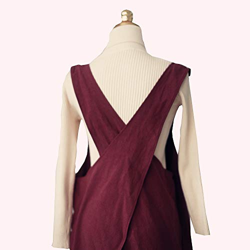 Cotton Linen Japanese Apron Halter Cross Back Bandage X Shape Aprons Two Pockets - color: Dark Red