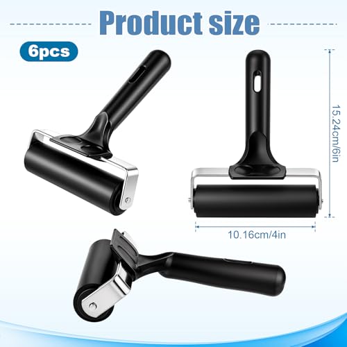 SHENLIU 6 Pcs 4 Inches Rubber Roller, Brayer Roller Printmaking Brayer Black for Gluing Printing Inking Block Paper Crafting Wallpapers Stamping Application
