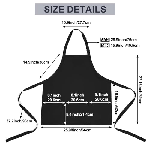 Men's Chef Apron and Women's Server Apron Featuring 3 Pockets Black Aprons. Suitable for Kitchen Cooking, Barbecue, Art Studio, Etc, Suitable for Both Men and Women