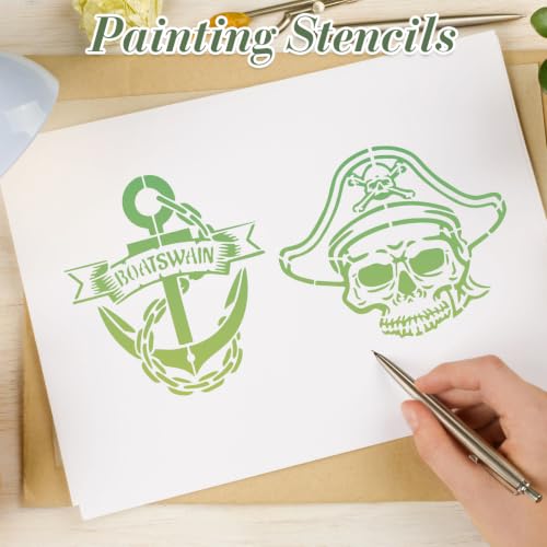 Skull Pirate Stencils for Crafts Reusable 15Pcs Stencils(5.9X5.9 Inch) - color: Skull 5
