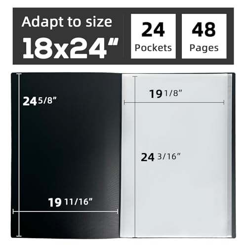 18x24 Black Art Portfolio Folder Displaying 48 Pages with Plastic Sleeves - color: Black, size: 18*24