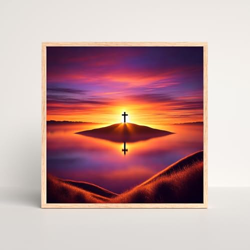 Modern Merch Jesus Diamond Art for Adults Sunset Cross Christian 5D Diamond Painting Kit for Adults Landscape, DIY Jesus Wall Art Cross Stitch Kits Gem Art, Round Drill 12x16 Religious Gifts for Women - color: Sunset Cross