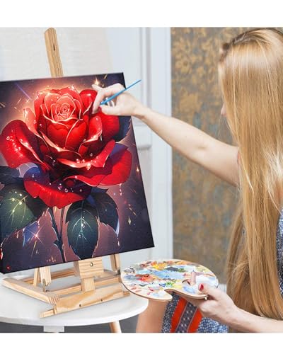 Blissroot Framed Paint by Numbers Kit for Adults Beginner&Kids Ages 8-12, 10x10inch Red Rose Paint by Numbers with Frame,Small Flower Paint by Number Framed Canvas (Without Easel) - color: BR002F, size: 10"x10"