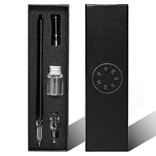ESSSHOP Glass Dip Pen with Invisible Ink Set - UV Flashlight and Cat Pen Holder Elegant Handmade Crystal Smooth Cylindrical Calligraphy Signature Pen for Present Art Writing Drawing Gift