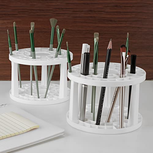 JANKINGS Paint Brush Holder 2-Pack, Plastic Round Paintbrush Organizer Stand, Desk Brush Drying & Storage Rack for Watercolor, Acrylic, Gouache, Pens & Art Supplies - color: White