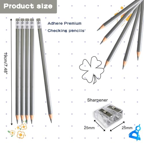 Adhere 25pcs Checking Pencils Erasable colored Pencils Pre-Sharpened #2 HB,for Checking Tests Grading,Map Coloring, editing Office Favors,including a Free sharpener. (Sliver) - color: Sliver
