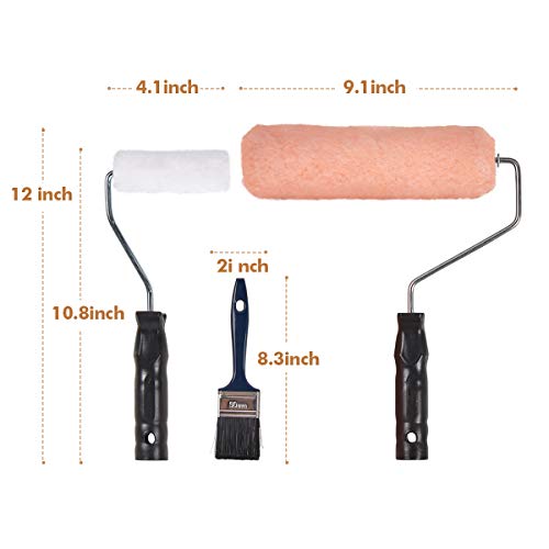 PILOT FISH 17 Pcs Paint Roller Kit, 9 Inch 4 Inch Paint Roller with Frame, Paint Supplies for Wall Painting, Paint Brush Paint Tray Microfiber Roller Covers for Home Painting Painting Tools for Indoor