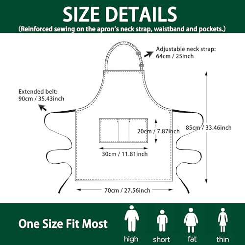 3 Pack Black White Chef Apron, Adjustable Kitchen Apron with 3 Pocket for Men Women Waitress Waiter Serve (Polycotton) - color: Green