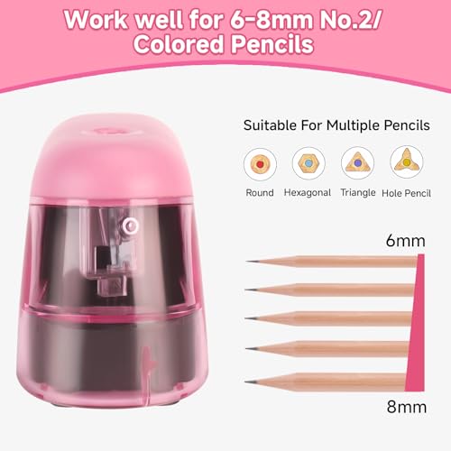Battery-Operated Electric Pencil Sharpener with LED Light – Compact & Portable Pencil Sharpener for Home, School, or Office Use (Pink) - color: Pink