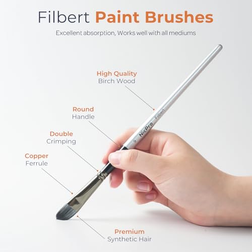 Nicpro 10 PCS Filbert Paint Brushes Art Painting Brush Set for Acrylic Watercolor Oil Gouache Canvas, Craft Detail Face Body Painting, Artist Kit for Kid & Adult - size: Filbert