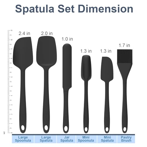 Silicone Spatula Set, 6 Pieces Food Grade Kitchen Utensils with Silicone Brush Heat Resistant Dishwasher Safe BPA-free Rubber Spatula for Scraping, Baking, Cooking, Mixing (Black) - color: Pure Black