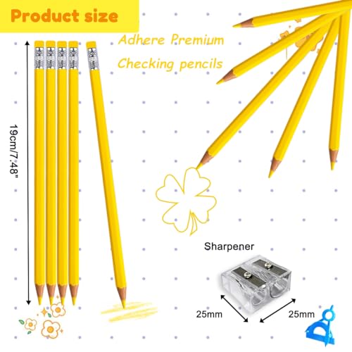 Adhere 25pcs Checking Pencils Erasable colored Pencils Pre-Sharpened #2 HB,for Checking Tests Grading,Map Coloring, editing Office Favors,including a Free sharpener. (Yellow) - color: Yellow