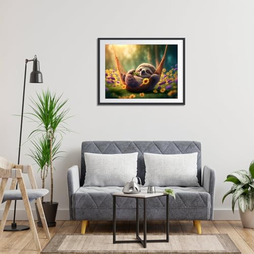 MOGTAA Sloth Playing on The Swing Diamond Art Kits for Adults, Sloth Diamond Painting Kits for Beginners, DIY 5D Diamond Dots Kits Landscape Painting Craft for Home Art Decor 12x16 inch - color: Sloth