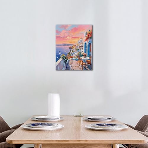 TUMOVO Easy Paint by Numbers Kit for Adults, Seaside Village Sunset | Sunset Village Wall Decor, Adult Paint by Number Kits, Relaxing DIY Craft, No Painting Skills Needed, 16x20 Inches. - color: Seaside Town