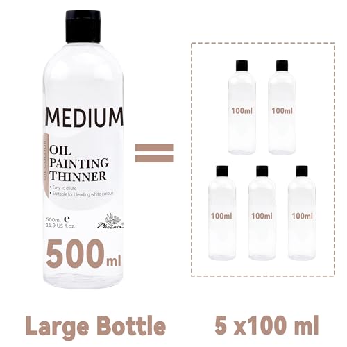 PHOENIX Oil Paint Thinner - 16.9 Fl Oz. / 500ml Bottle Oil Brush Cleaner | Odorless Painting Diluent, Mineral Spirits Refined Solvent, Painting Medium for Artists - style: Paint Thinner 16.9 Fl Oz.