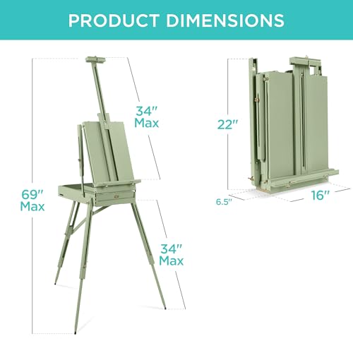 Best Choice Products Art Easel for Painting, Portable Wooden Adjustable Artist Tripod with Sketch Box, 32-Piece Art Set with Acrylic Paints, Brushes, Canvases & Palette - Sage Green - style: Sage Green