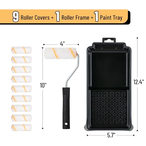 Bates- 4 Inch Paint Roller Kit, 11 pcs, Small Paint Roller Kit, 1x Plastic Paint Tray, 1x Roller Frame & 9X Microfiber Covers - size: 11 pcs