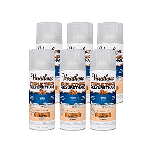 Varathane Triple Thick Polyurethane Matte Wood Finish Spray | One Coat Protection, Self-Leveling Formula, Scratch And Stain Resistance, Aerosol Application, 11.25 Oz - size: 11.25 oz Spray (Pack of 6), style: Matte
