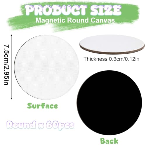 60 Pcs Magnetic Canvas Panels 3 in, Mini Canvas Board for Painting - style: Round Style