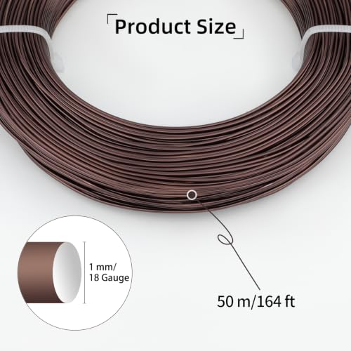 18 Gauge Aluminum Craft Wire, 164FT 1mm Bendable Metal Wire for Jewelry Making, Wreath Making, Beading(Coffee Brown) - color: Coffee Brown