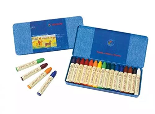 Stockmar Beeswax Stick Crayons – Set of 16 Artist-Grade Drawing Media, Non-Toxic Beeswax Crayons for Art Projects, Crafting, Walforf Art Supplies, Creative Drawing, Includes Storage Tin