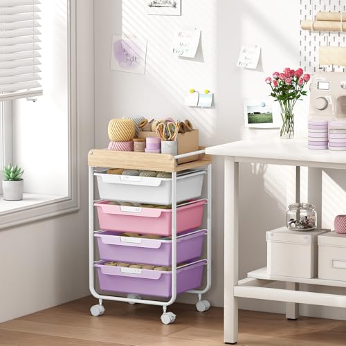 SYKIARIOL Rolling Craft Storage Cart with 4 Drawers,Kids Art Cart,Purple - color: Dreamy Color, size: 4-Drawer