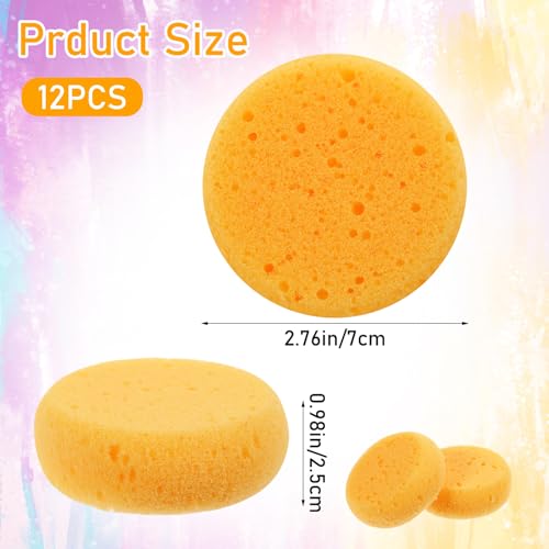 Qianyu 12 PCS Pottery Sponges Elasticity Clay Sponges Round Cleaning Sponge Water Absorption Soap Sponges Soft Yellow Artists Sponge for Kitchen Shoes Leather Care Painting