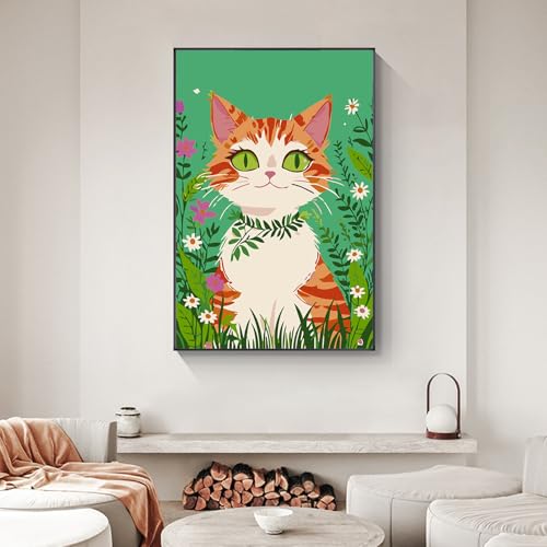 Yezavesu Framed Paint by Numbers Kit for Adults Beginner & Kids Ages 8-12, Cat Paint by Numbers with Frame, DIY Number Painting for Adults Orange Cat for Home Wall Decor Gift 8X 12 inch | With Frame Canvas 8x 12 inch, DIY Acrylic Painting by Numbers Orang