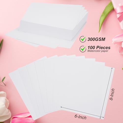 PATIKIL 100 Pcs Pure Cotton Watercolor Paper 140lb/300 GSM Water Coloring Paint Paper for Art Painting Watercolor Drawing Artist, 8x6 Inch - size: 8x6 Inch