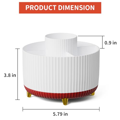 Marbrasse Desk Organizer, 360-Degree Rotating Pen Holder, Desk Organizers and Accessories with 5 Compartments Pencil Holder, Art Supply Storage Box Caddy for Office, Home (White+Red) - color: White+Red