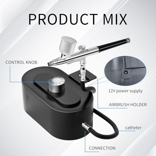 Airbrush Kit 0.2/0.3/0.5mm Nozzle/Sets,Kit with Air Compressor High Pressure Air Brush,Nail Airbrush,Ideal for Nails Art,Makeup,T-Shirt Painting,Cake ecorating DIY Model Crafting (Upgraded Version) - color: Upgraded version