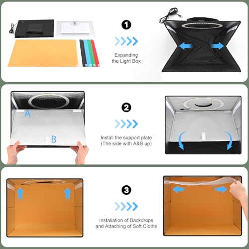 Lightdow 16"x12"x12" Photo Studio Light Box Photography with 120 LEDs (CRI>95), 6 Backdrops - Portable/Dimmable/Versatile Folding Shooting Tents for Toys/Jewelry/Watches/Cosmetics Photography - size: 16"x12"x12"