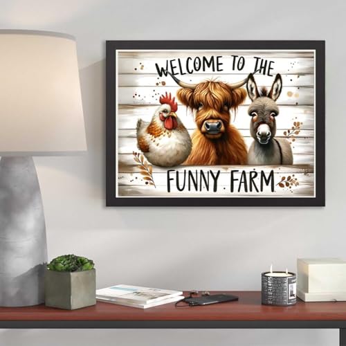 WCHUIMM Farm Diamond Art Kits for Adults Animals- Chicken Cow Donkey - Diamond Painting Kits for Beginner, 5D Round Full Drill Diamond Dots Crafts for Home Wall Decor 16x12 Inch - color: Farm