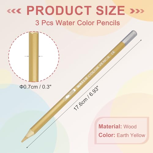 PATIKIL Watercolor Pencils, Earth Yellow Color Pencil Set Sketch Coloring Drawing Colored Pencils Bulk Artist Drawing Supplies for Adult Coloring Book Blending, 3 Pcs - color: Earth Yellow