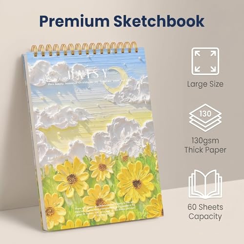 Sketch Book for Kids 8.5 x 11.5 Inch Hardcover Spiral Bound Sketch Pad, 60 Sheets 130gsm Thick Paper, Art Drawing Book for Children Sketch Book( 1PCS) - color: Cloud