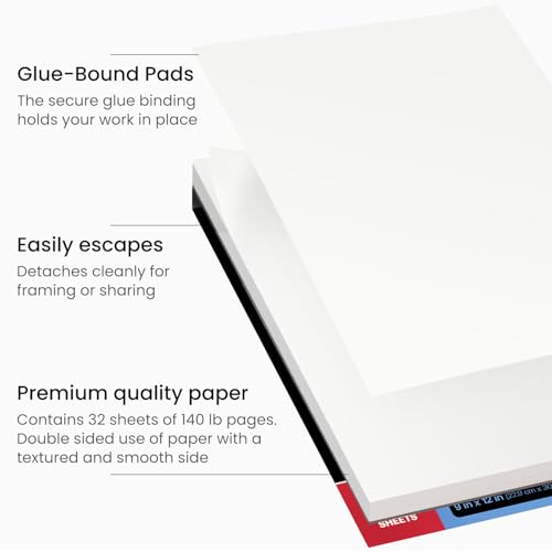 ARTEZA Watercolor Paper, Pack of 2, 32 Sheets Each, 9x12 Inches Watercolor Sketchbook, 140lb/300gsm, Cold Press, Acid Free Art Paper - style: 64 Sheets