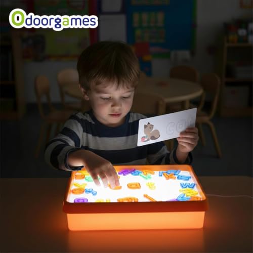 Light Box with Letters & Cards Set (Orange) | Educational Toys for Tracing, Sensory Play & Early Learning, Light Table for Kids - style: Orange