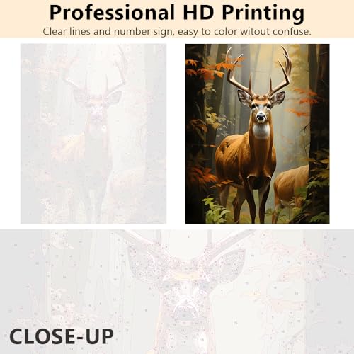 TUMOVO Autumn Deer and Forest Paint by Numbers Craft Kit for Adults | Animal Art on 16x20 Inch Unframed Canvas with Acrylic Paints and 3 Brushes Relaxing DIY Craft and Wall Decor - color: Deer