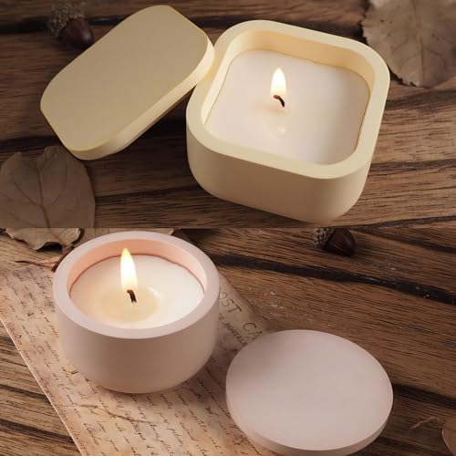 2Pcs Round Square Jar Silicone Mold for Cement Plaster Resin DIY Craft | Smooth silicone for easy demolding, id design for storage box. Heat-resistant reusable, fits concrete, resin & plaster