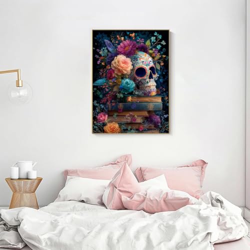 KICHANG Skull Diamond Art Kits for Adult Diamond Painting Kit for Beginner | Skeleton 5D DIY Diamond Dots Full Drill Crafts for Gem Art Dot Art for Adults Home Wall Decor for Teens Boys Girls 12x16 inch - color: DP04442