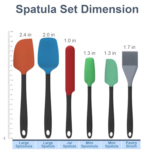Silicone Spatula Set, 6 Pieces Food Grade Kitchen Utensils with Silicone Brush Heat Resistant Dishwasher Safe BPA-free Rubber Spatula for Scraping, Baking, Cooking, Mixing (Multicolored) - color: Colorful