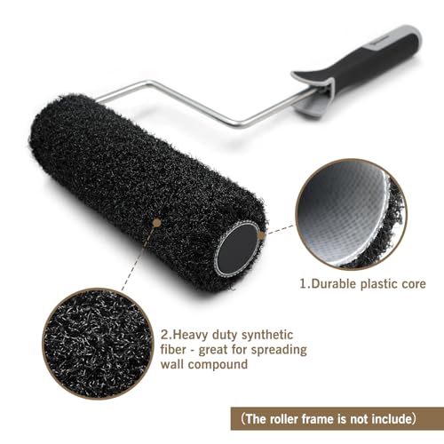 ROLLINGDOG 9" Drywall Compound Roller | 9" Roller Frame ,2PCS Roller Covers,Heavy Duty Drywall Texture Putty Roller Brush for Spreading Wall Compound - color: 2pcs roller sleeves with roller frame(pack of 3)