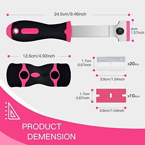 DEKEones Razor Blade Scraper, 2 PCS Razor Scraper Tool for Removing Label, Registration Sticker, Tint, Grease from Windshield, Appliance, Glass(Pink) - color: Pink-2pcs