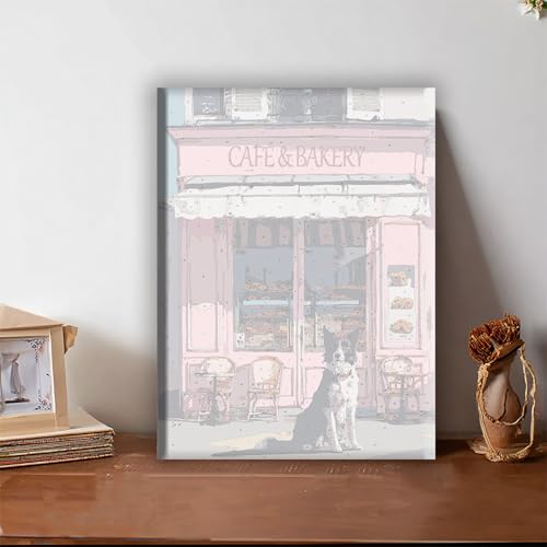 Aeontinity CAFÉ and Bakery Space Framed Canvas DIY Paint by Numbers Kit Bar Cafe Cave Home Room Wall Bathroom Porch Patio Decor Gift, 16 x 12 Inch - color: CAFÉ AND BAKERY
