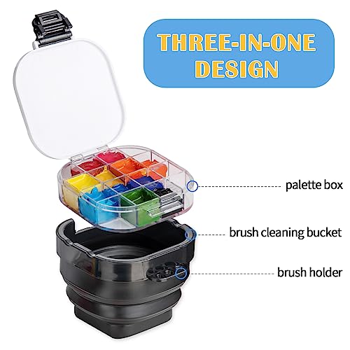 Falling in Art 16 Wells Airtight Paint Palette with Lid, Black - color: Black